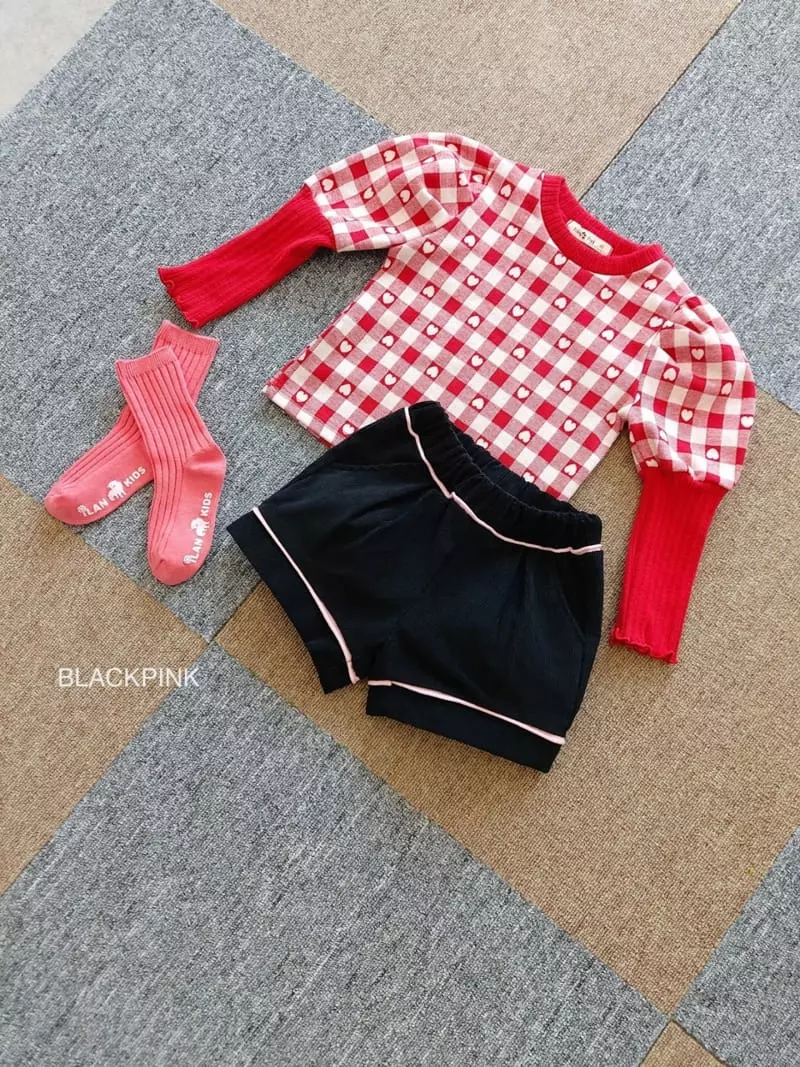 Black Pink - Korean Children Fashion - #childofig - Heart Check Puff Tee - 4