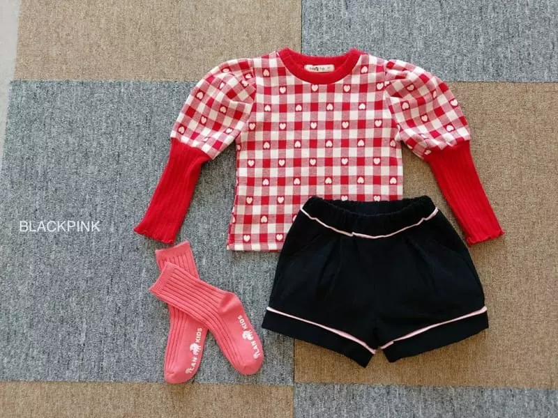 Black Pink - Korean Children Fashion - #childrensboutique - Heart Check Puff Tee - 5