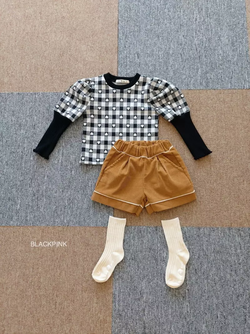 Black Pink - Korean Children Fashion - #designkidswear - Heart Check Puff Tee - 6
