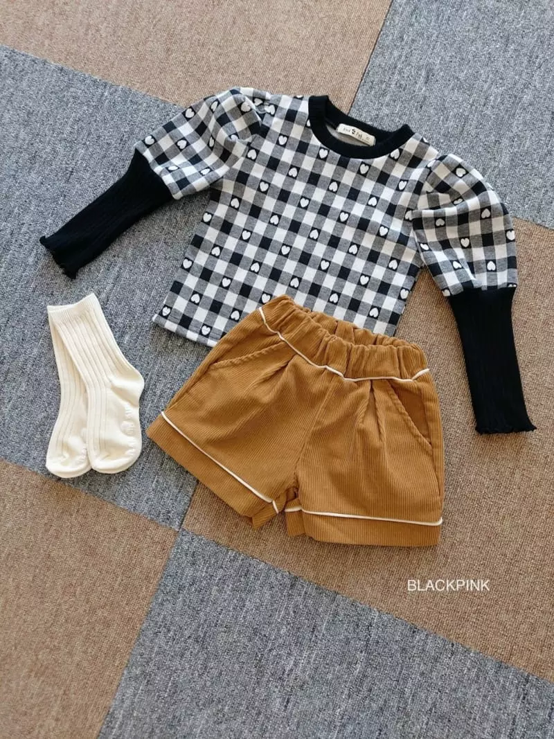 Black Pink - Korean Children Fashion - #fashionkids - Heart Check Puff Tee - 8