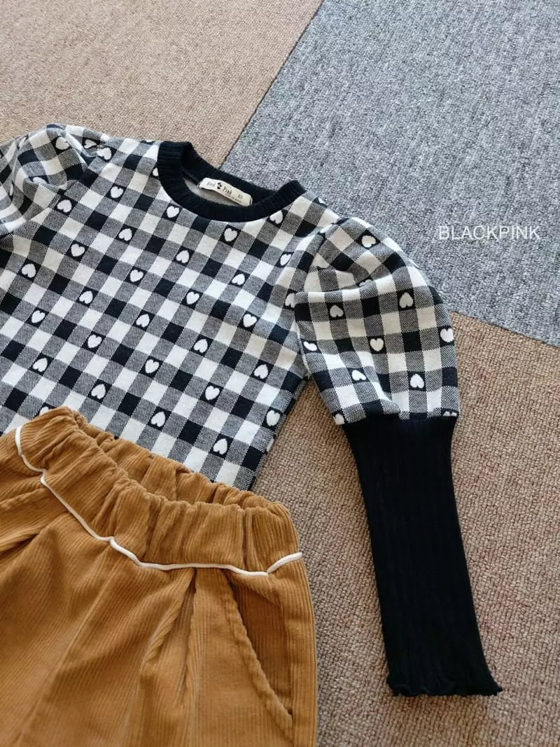 Black Pink - Korean Children Fashion - #kidsshorts - Heart Check Puff Tee - 9