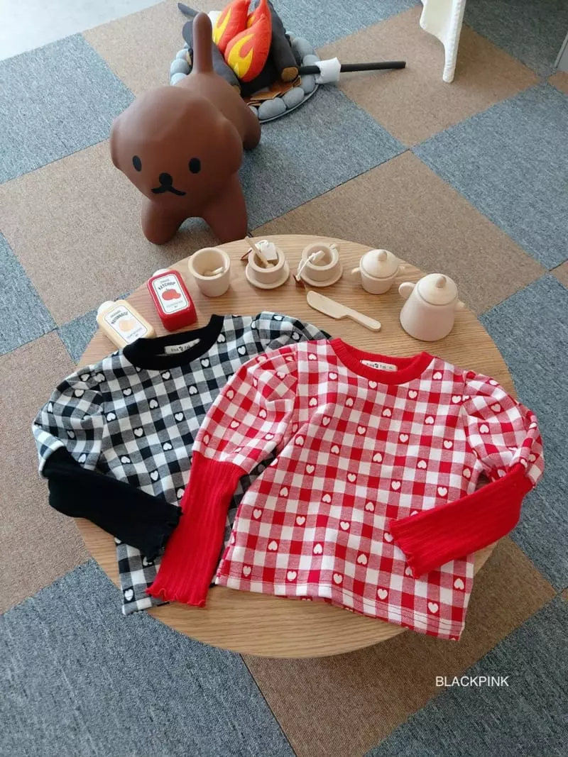 Black Pink - Korean Children Fashion - #kidzfashiontrend - Heart Check Puff Tee - 11