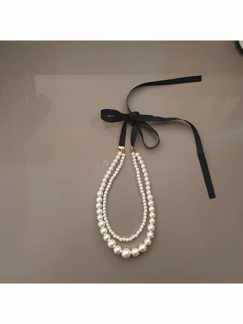 Blancchouette - Korean Women Fashion - #momslook - Ribbon 3 Necklace