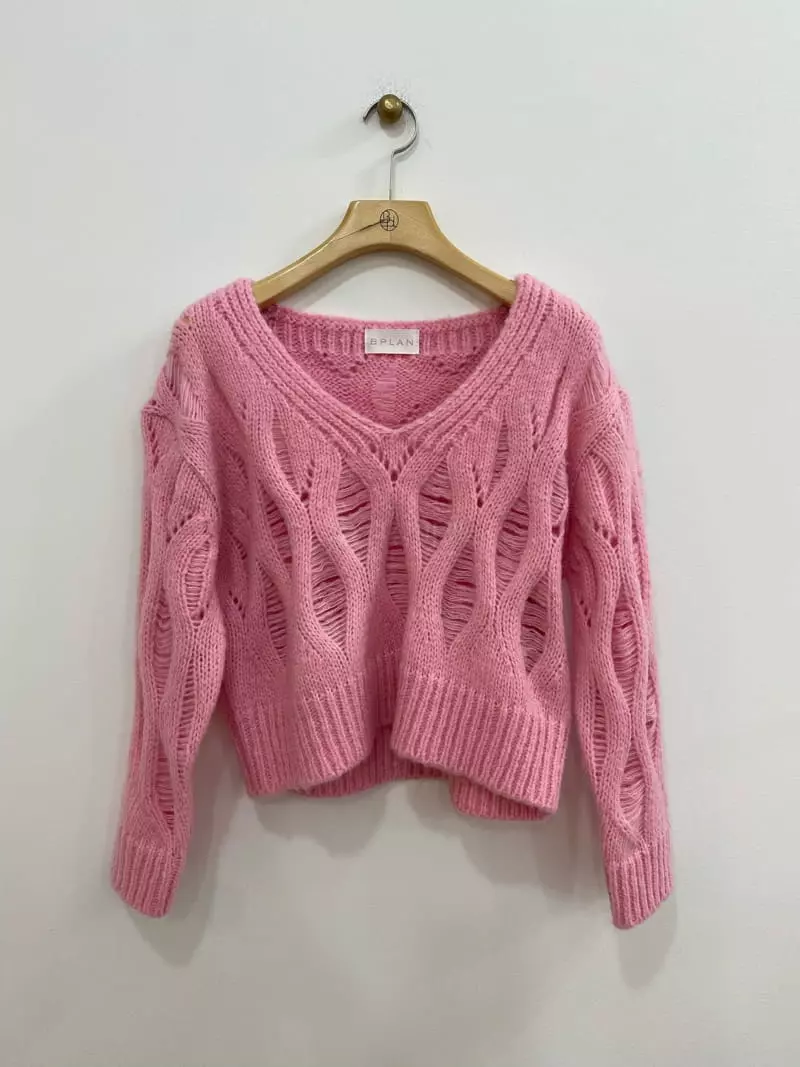 Bplan - Korean Women Fashion - #momslook - Fisher V Knit Tee - 2