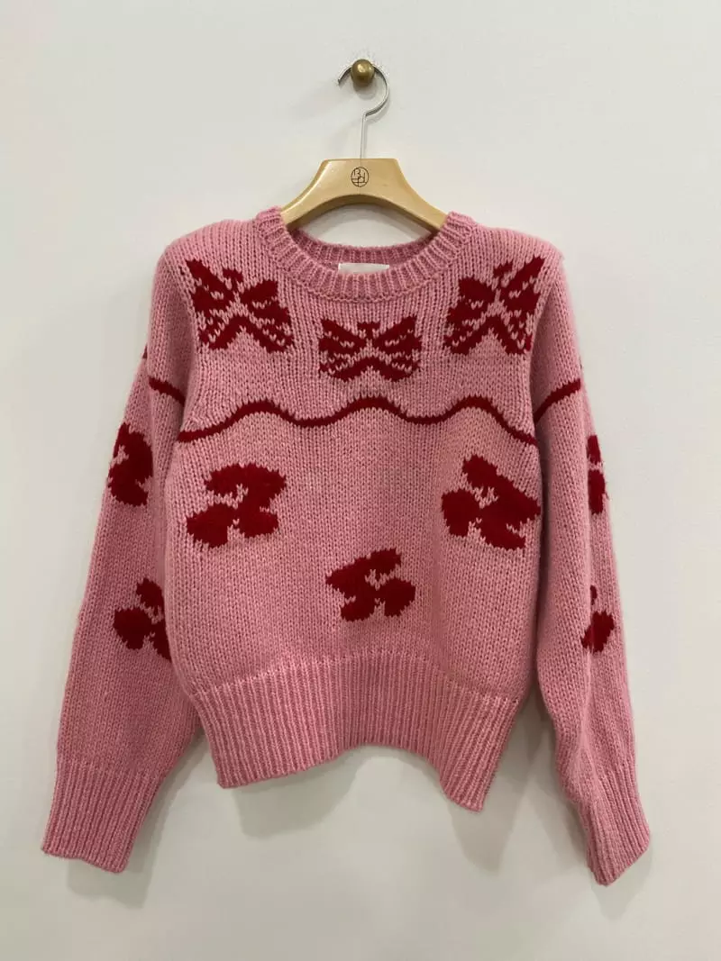 Bplan - Korean Women Fashion - #momslook - Flower Ta Sha Knit Tee - 2