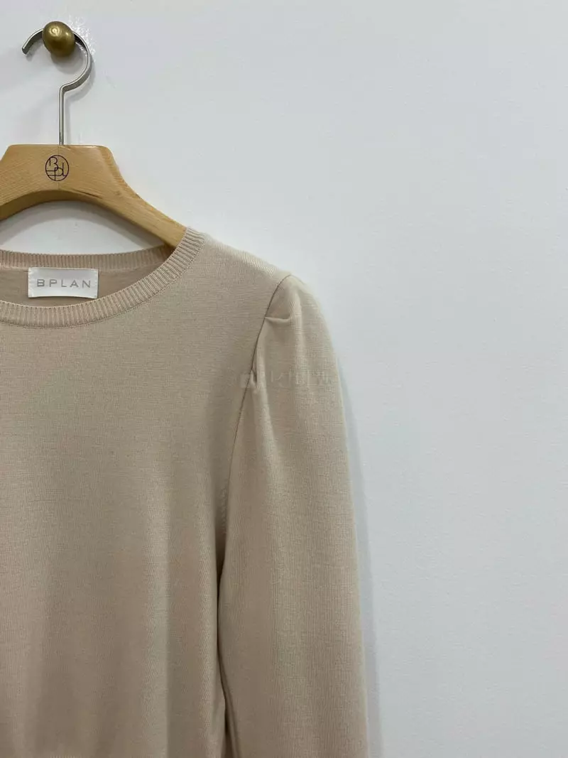 Bplan - Korean Women Fashion - #momslook - Shirring Knit Tee - 4