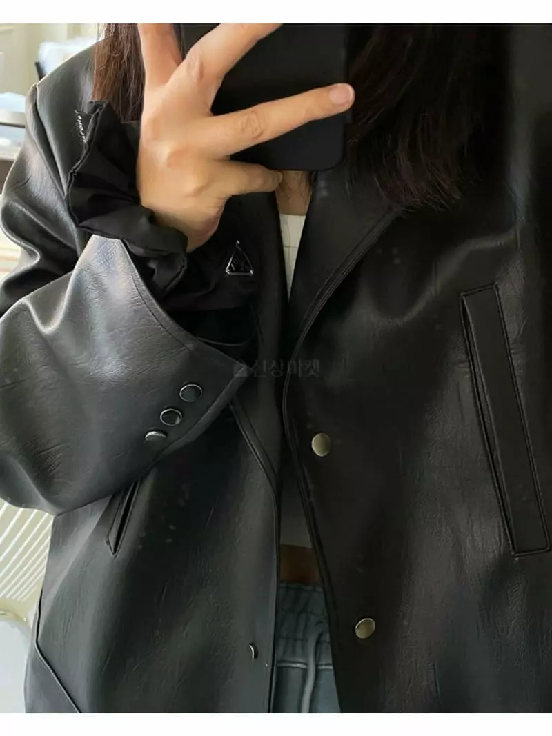 Breathe - Korean Women Fashion - #vintageinspired - Eco Leather Jacket - 4