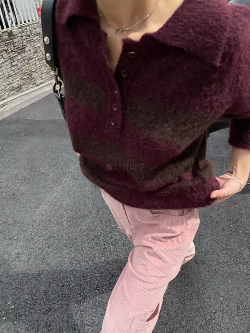 Breathe - Korean Women Fashion - #vintagekidsstyle - Wave Henry Neck Knit Tee