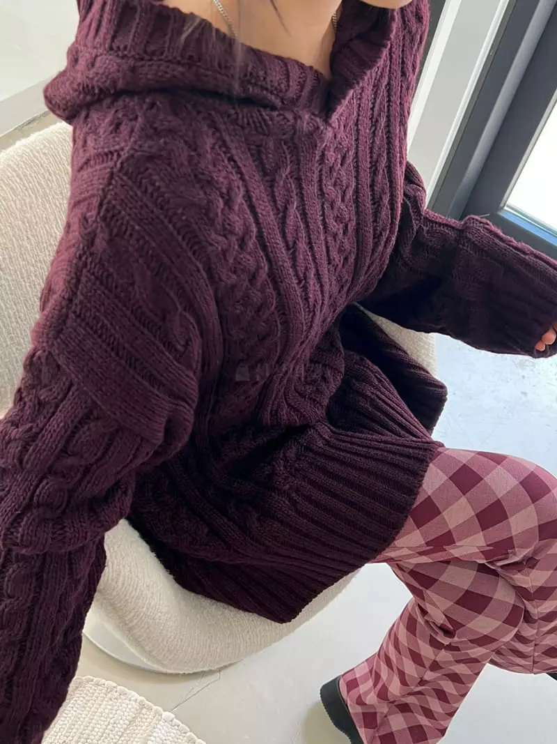 Bricklane - Korean Women Fashion - #momslook - Cable Hoody Knit Tee - 12