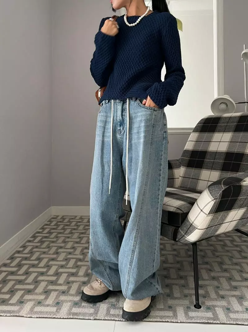 Bricklane - Korean Women Fashion - #momslook - Slit String Jeans - 5