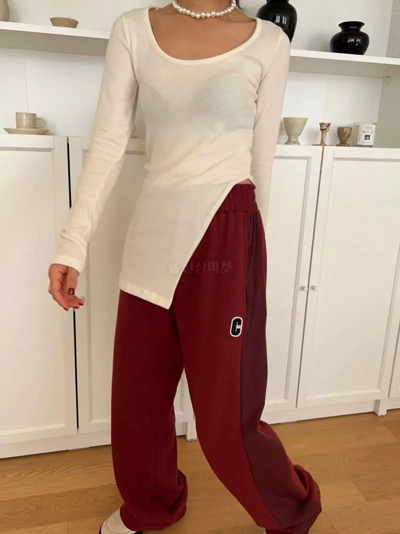 Bricklane - Korean Women Fashion - #momslook - Slit Unbal Tee - 6