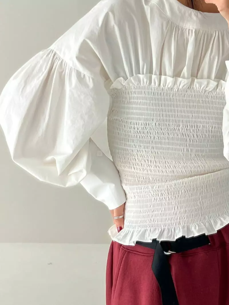 Bricklane - Korean Women Fashion - #momslook - Smocked Blouse - 8