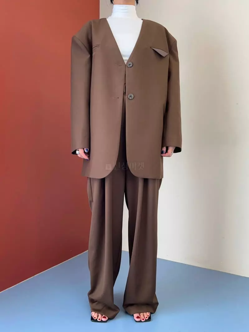 Bricklane - Korean Women Fashion - #momslook - Boxy No Collar Jacket - 3