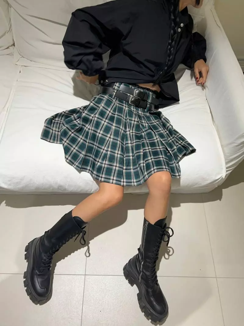 Bricklane - Korean Women Fashion - #momslook - Low Check Skirt - 8