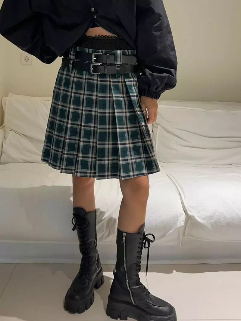 Bricklane - Korean Women Fashion - #momslook - Low Check Skirt - 9