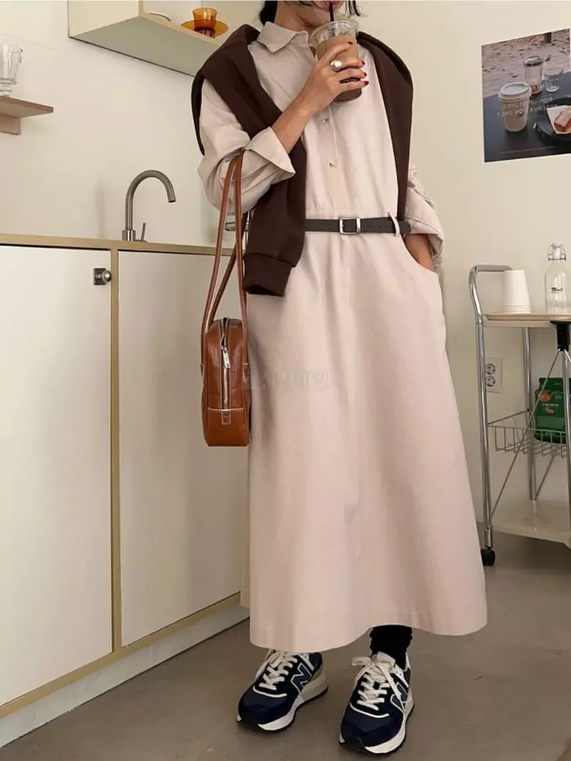 Bricklane - Korean Women Fashion - #momslook - Low Belt One-piece