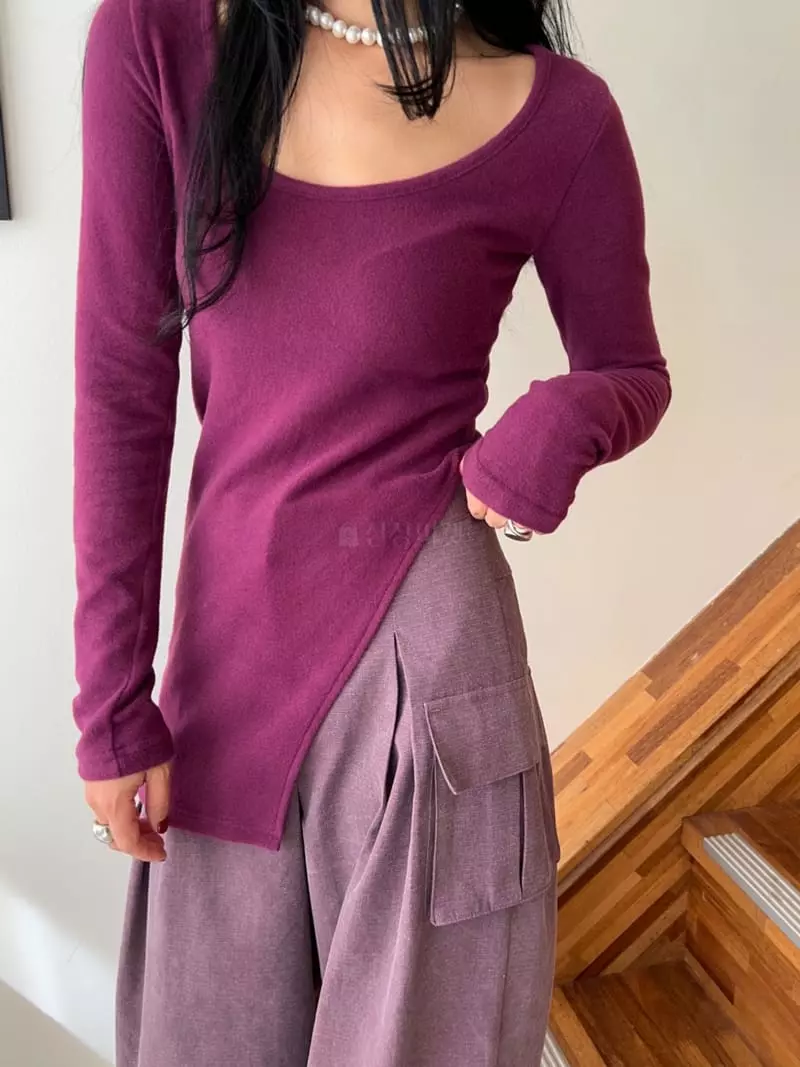 Bricklane - Korean Women Fashion - #romanticstyle - Slit Unbal Tee - 12