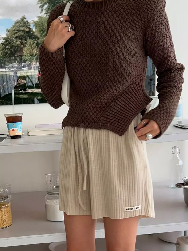 Bricklane - Korean Women Fashion - #shopsmall - Waist Round Knit Tee - 11