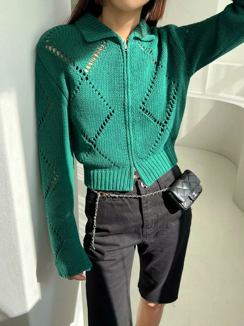 Bricklane - Korean Women Fashion - #vintageinspired - Scsi Zip Up Knit Tee - 2