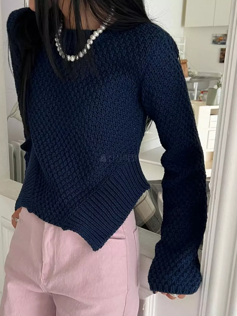 Bricklane - Korean Women Fashion - #vintagekidsstyle - Waist Round Knit Tee - 7