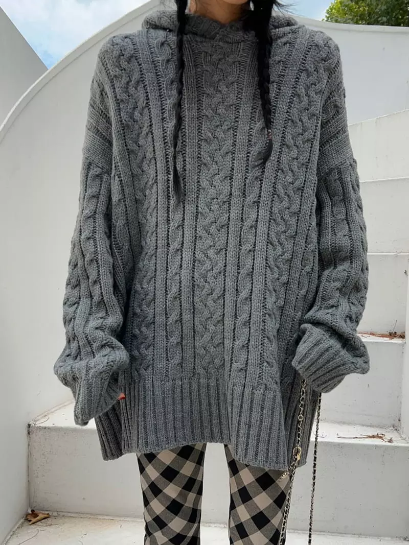 Bricklane - Korean Women Fashion - #womensfashion - Cable Hoody Knit Tee - 9