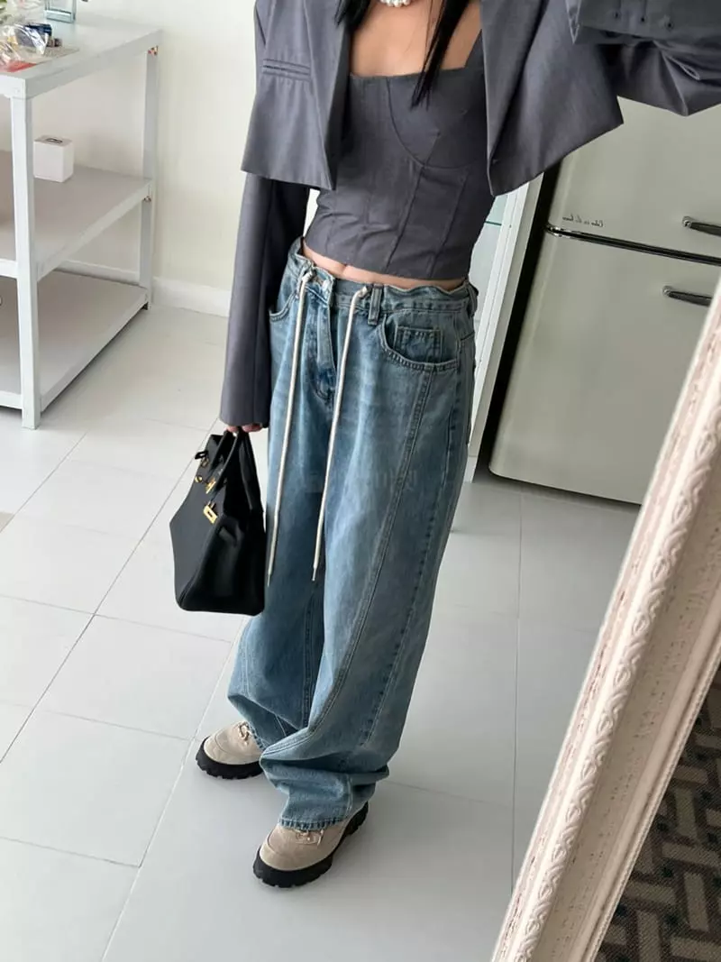 Bricklane - Korean Women Fashion - #womensfashion - Slit String Jeans - 2