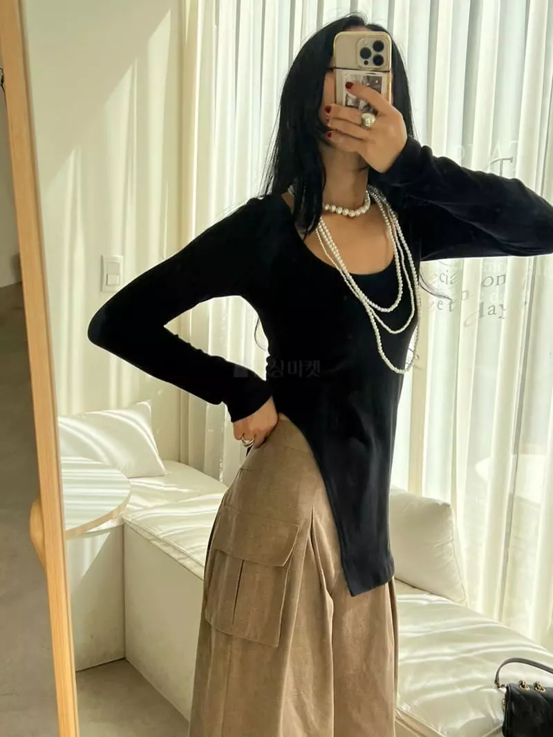 Bricklane - Korean Women Fashion - #womensfashion - Slit Unbal Tee - 3