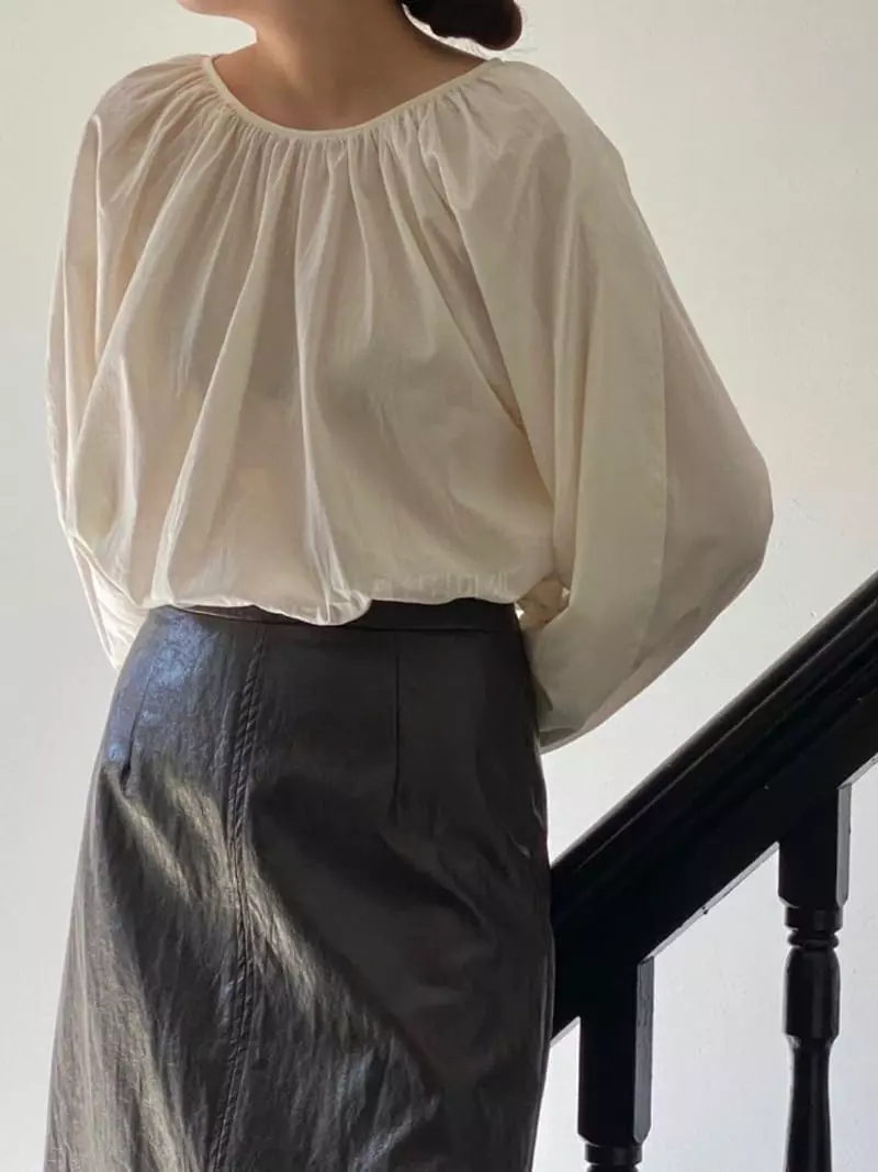 Browns - Korean Women Fashion - #momslook - Fluffy Shirring Blouse - 11
