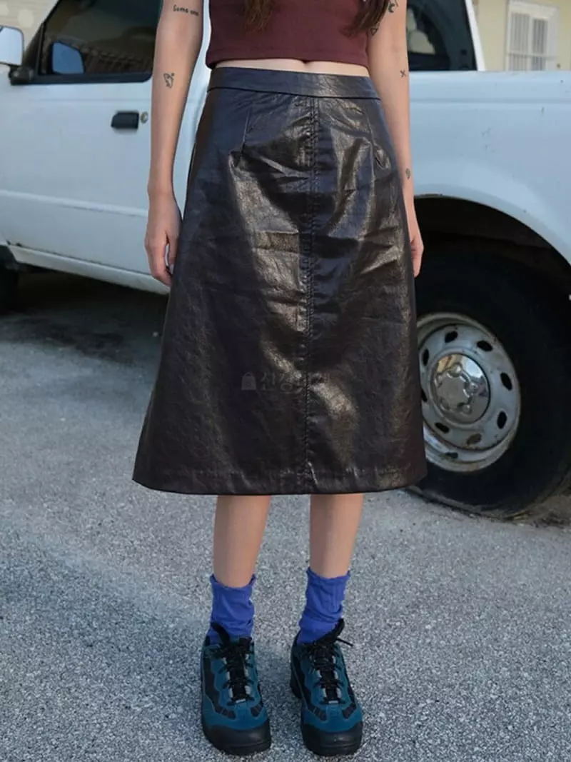 Browns - Korean Women Fashion - #momslook - Crack Leather Skirt - 8