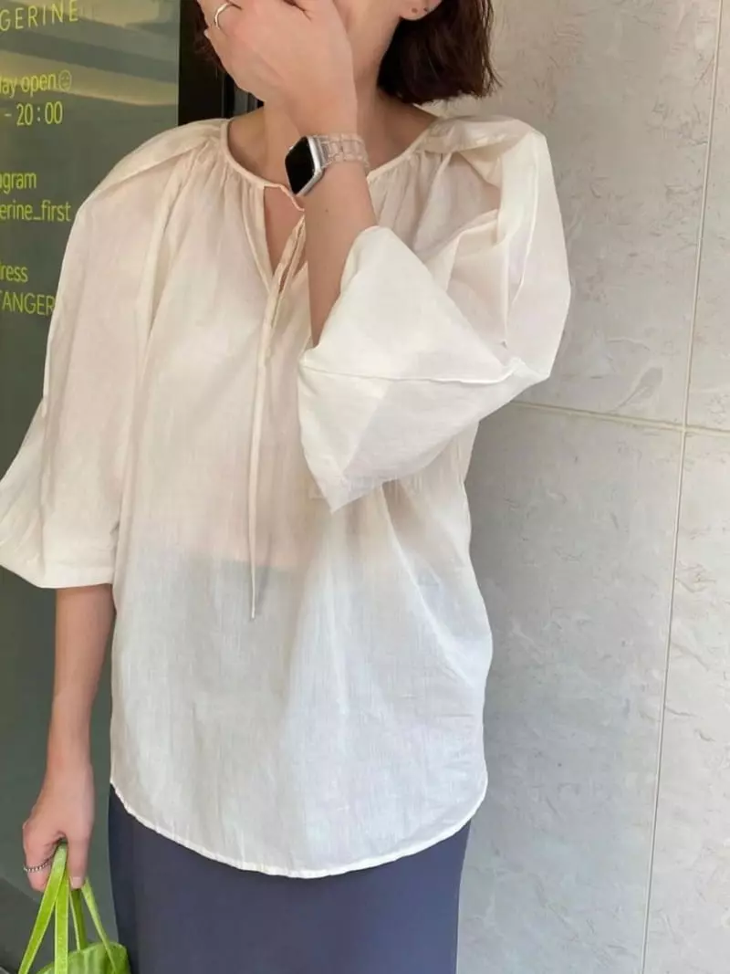 Browns - Korean Women Fashion - #romanticstyle - Fluffy Shirring Blouse - 7
