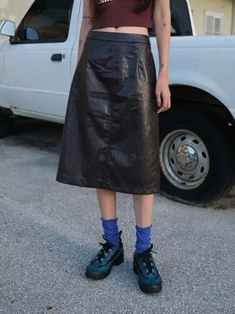 Browns - Korean Women Fashion - #shopsmall - Crack Leather Skirt