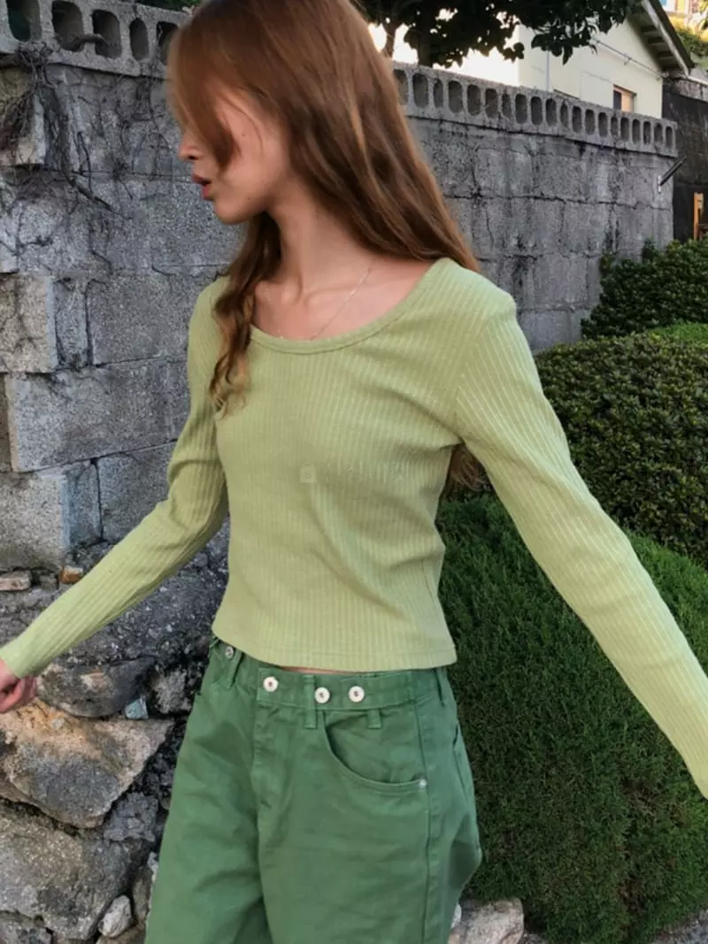 Buckle - Korean Women Fashion - #momslook - Rib U Neck Tee