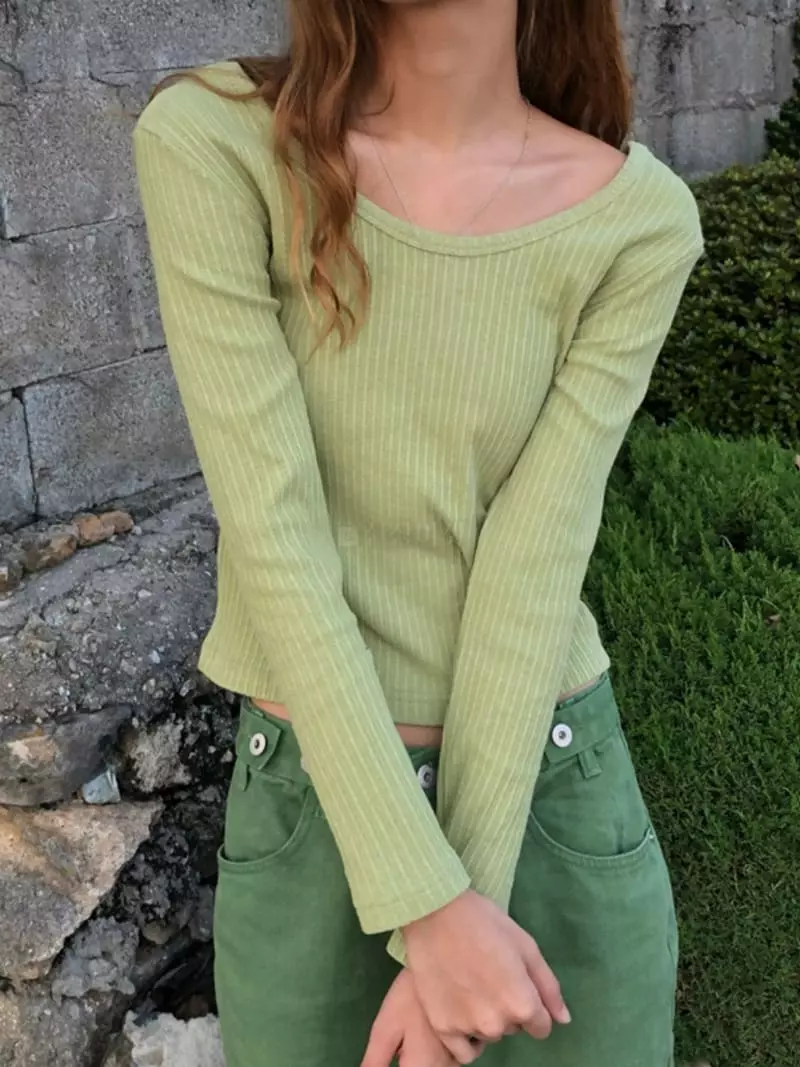 Buckle - Korean Women Fashion - #momslook - Rib U Neck Tee - 3