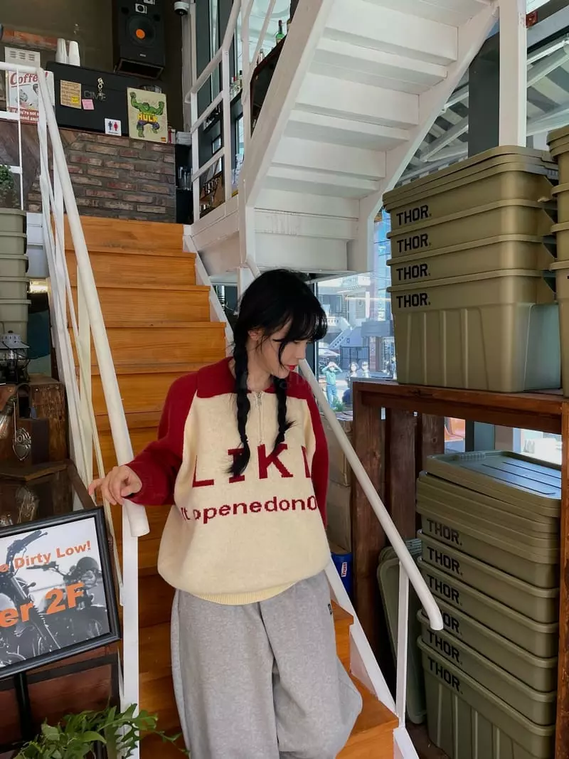 Buckle - Korean Women Fashion - #momslook - Like Half Zip-up Knit Tee - 3