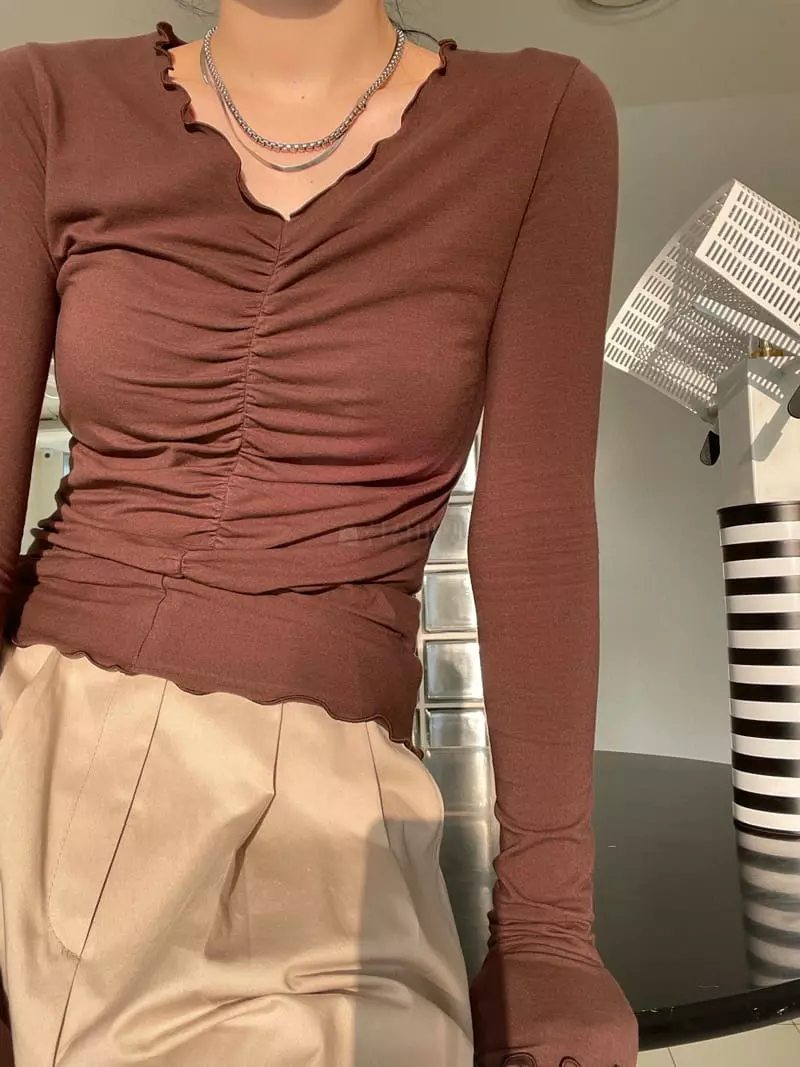 Buckle - Korean Women Fashion - #momslook - Shirring V Neck Tee