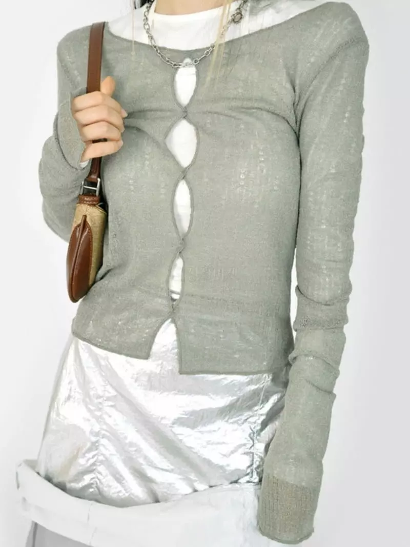 Buckle - Korean Women Fashion - #momslook - Wave Knit Tee - 11