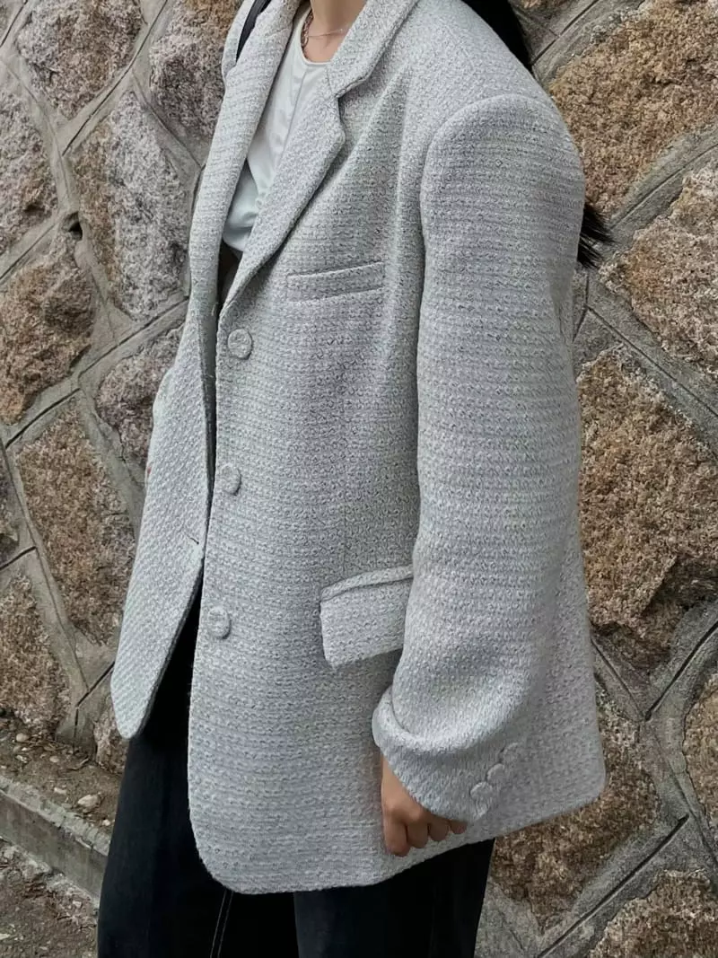 Buckle - Korean Women Fashion - #momslook - Check Twid Jacket - 12