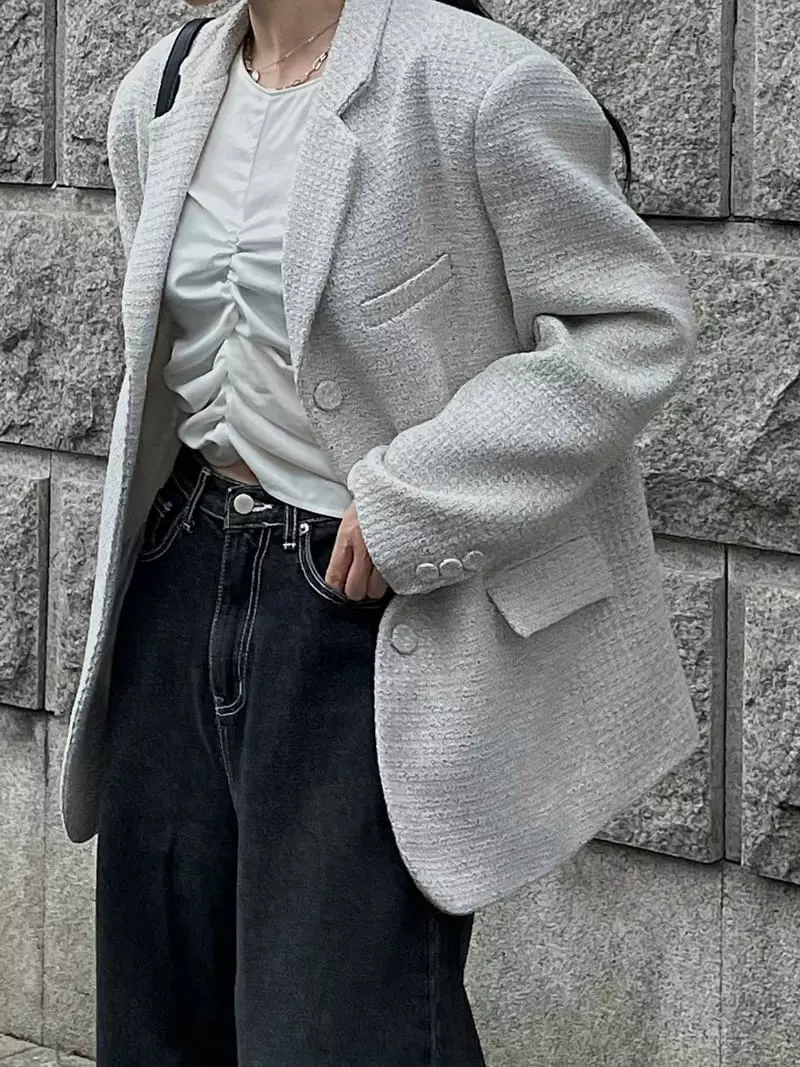 Buckle - Korean Women Fashion - #momslook - Check Twid Jacket - 6