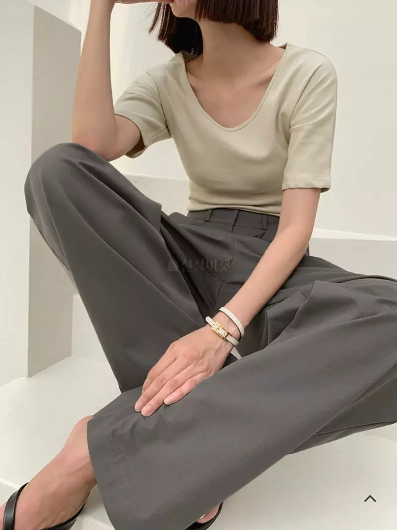 Buckle - Korean Women Fashion - #womensfashion - Two Tuck Pants - 4