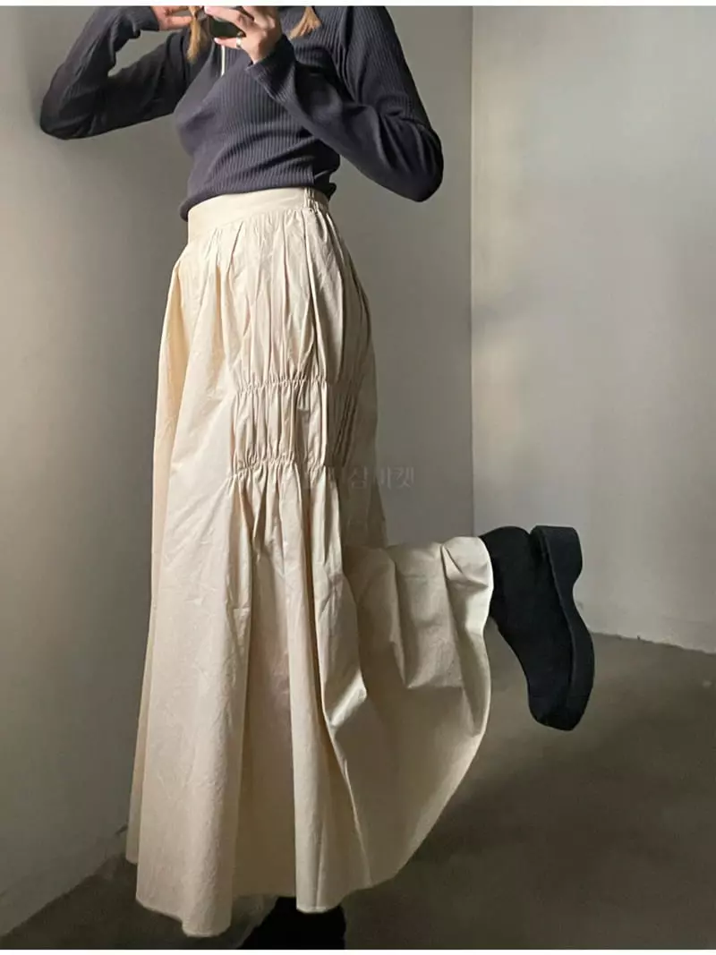 Buckle - Korean Women Fashion - #romanticstyle - Shirring Skirt - 8