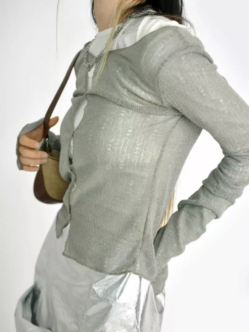 Buckle - Korean Women Fashion - #romanticstyle - Wave Knit Tee
