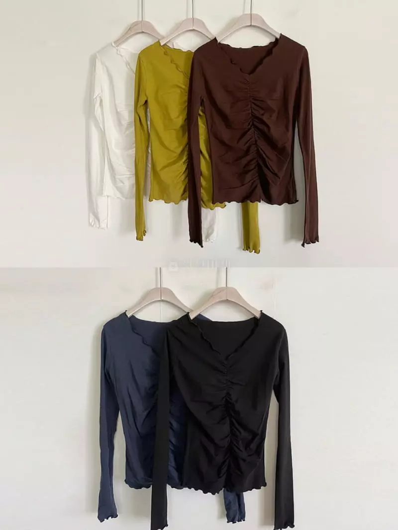 Buckle - Korean Women Fashion - #thatsdarling - Shirring V Neck Tee - 9