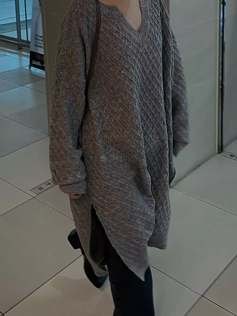 Buckle - Korean Women Fashion - #thelittlethings - Waffle Long Knit Tee - 5