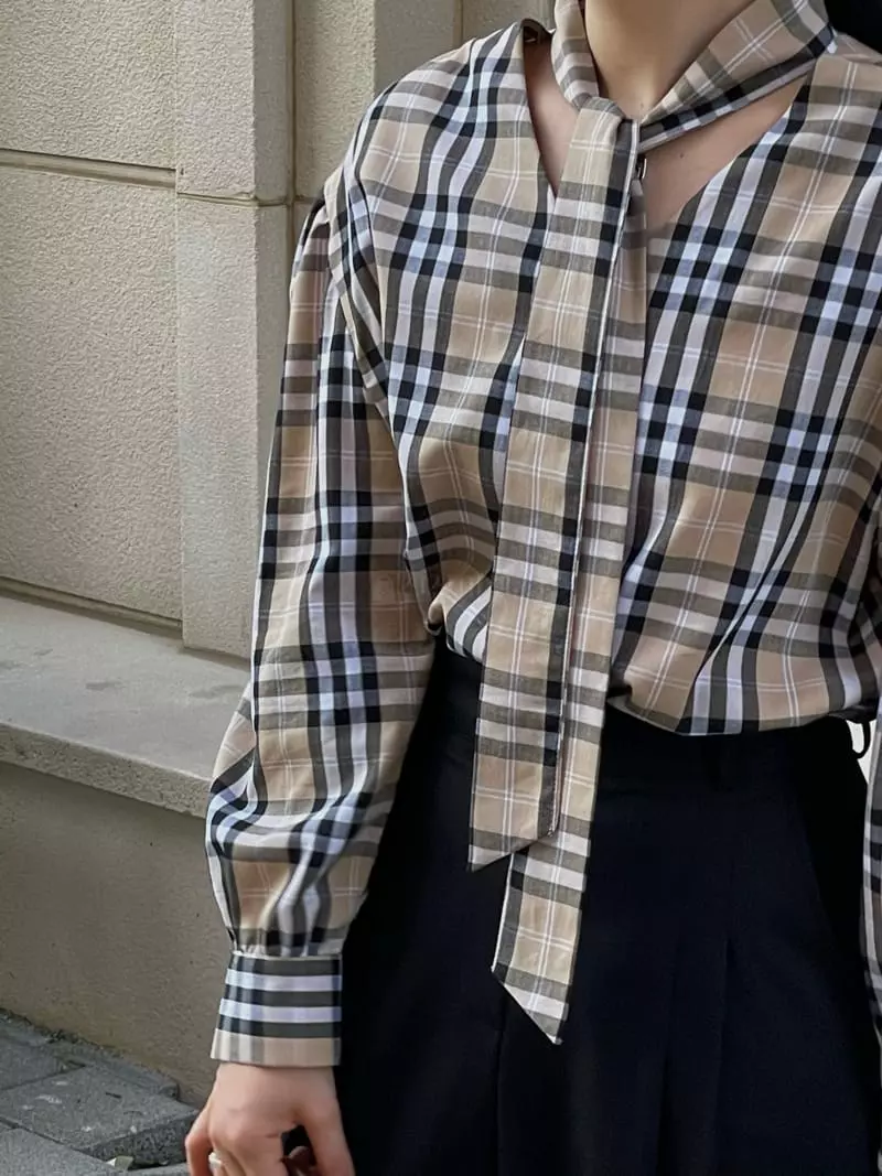 Buckle - Korean Women Fashion - #thelittlethings - Check Tie Blouse - 2
