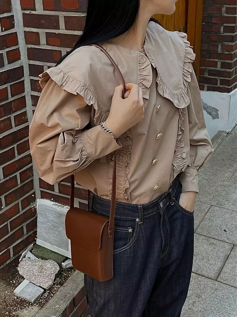 Buckle - Korean Women Fashion - #vintageinspired - Big Collar Blouse - 6