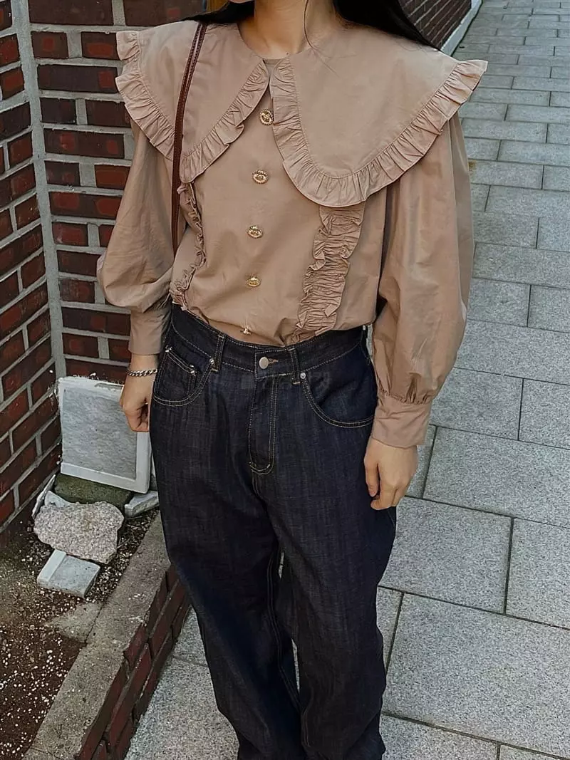 Buckle - Korean Women Fashion - #vintagekidsstyle - Big Collar Blouse - 7