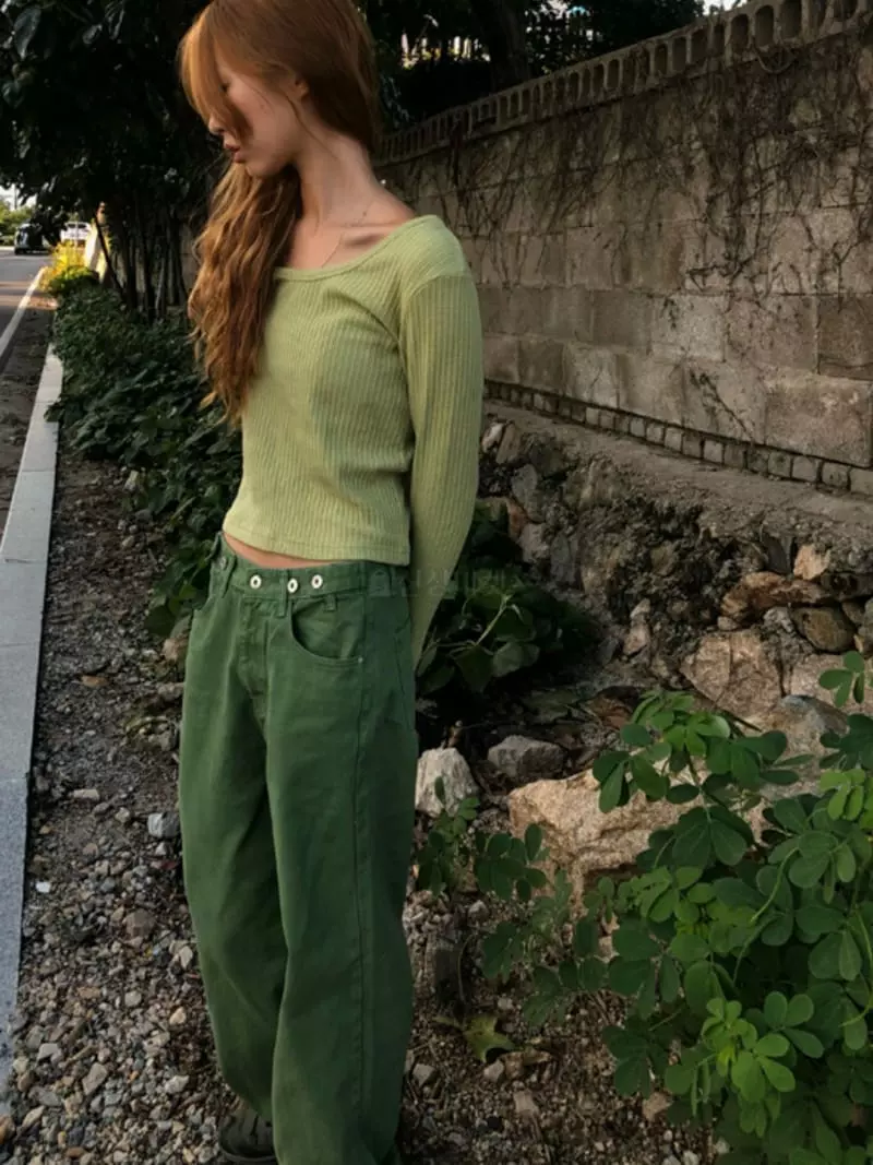 Buckle - Korean Women Fashion - #momslook - Rib U Neck Tee - 4