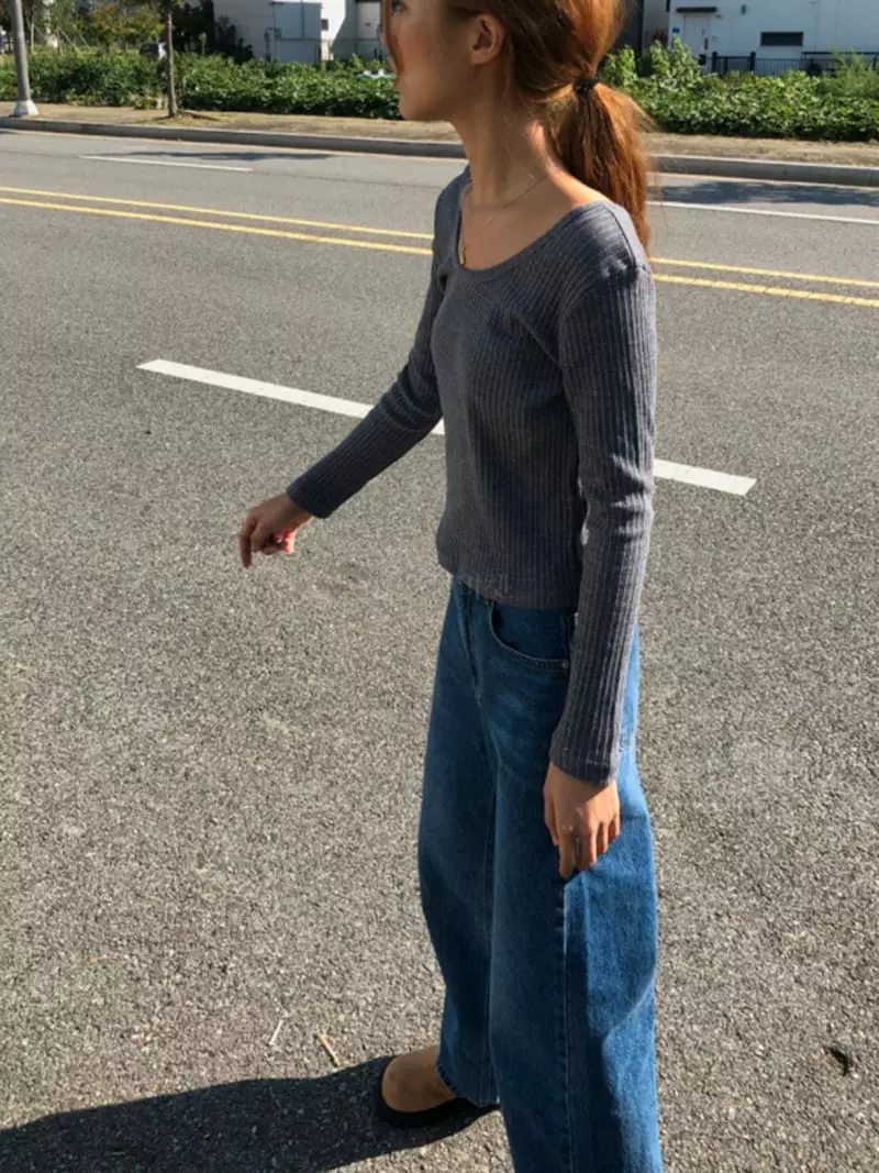 Buckle - Korean Women Fashion - #womensfashion - Rib U Neck Tee - 8