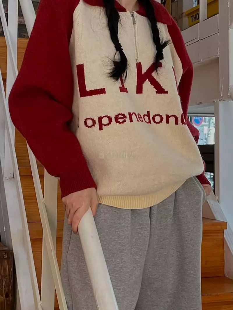 Buckle - Korean Women Fashion - #womensfashion - Like Half Zip-up Knit Tee - 2