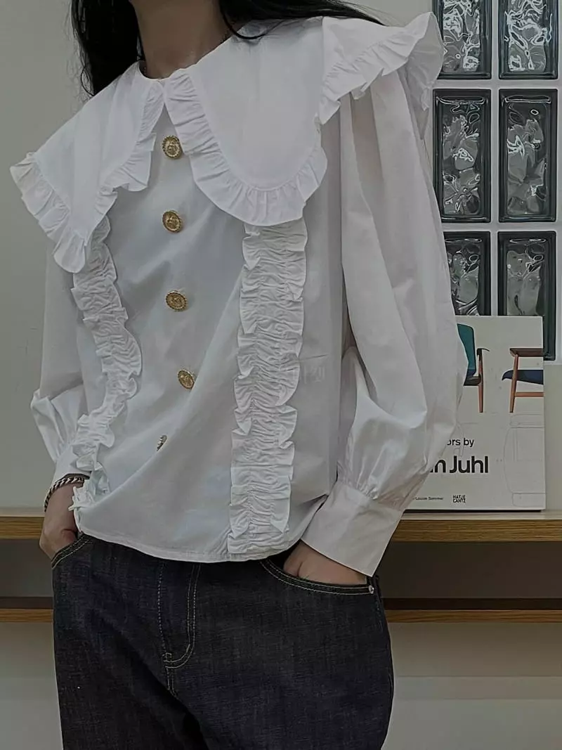 Buckle - Korean Women Fashion - #womensfashion - Big Collar Blouse